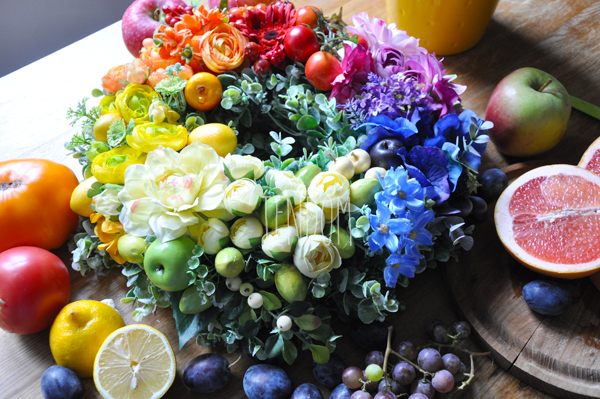 przepiękny wianek ozdobny Kolory Ogrodu, śr.38cm