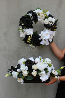 biało-czarny wianek Black&White, śr.44cm 