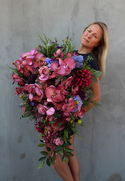 duża dekoracja / wiązanka nagrobna Różowe Storczyki, dł.88cm