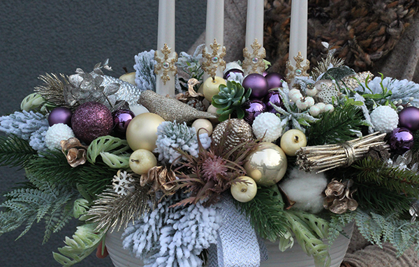 girlanda & stroik świąteczny, Fioletowa Wigilia, komplet dekoracji