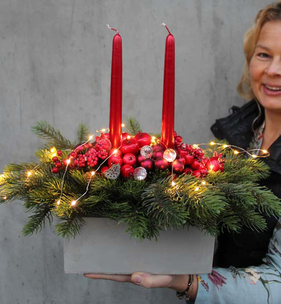 stroik świąteczny na stół Karminowy, wym.36x40x30cm 