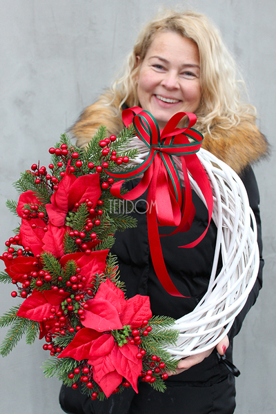 Gwiazda Betlejemska Red wianek / stroik dekoracyjny, śr.40cm 