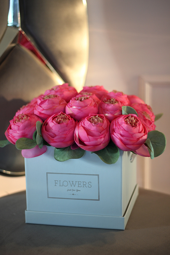 Rosalia, kwadratowy flowerbox z pełnikami, wys. 24cm