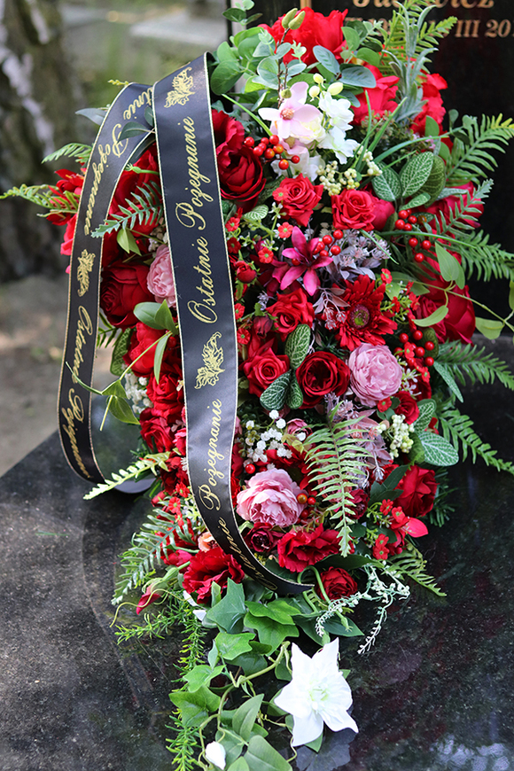 kompozycja / wiązanka pogrzebowa, Czerwona Nadzieja, dł.95cm