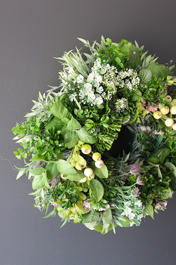 przepiękny zielony wianek / stroik dekoracyjny Zioła, Leaves, śr.38cm