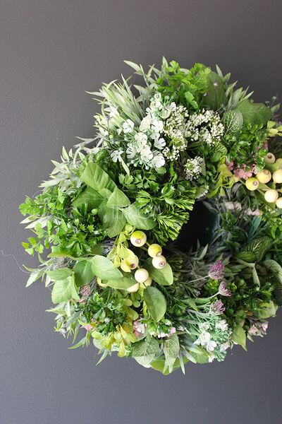 przepiękny zielony wianek / stroik dekoracyjny Zioła, Leaves, śr.38cm