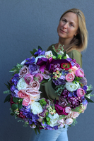 fioletowy wianek kwiatowy na drzwi, Tediano, śr.45cm 