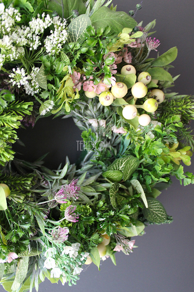 przepiękny zielony wianek / stroik dekoracyjny Zioła, Leaves, śr.38cm