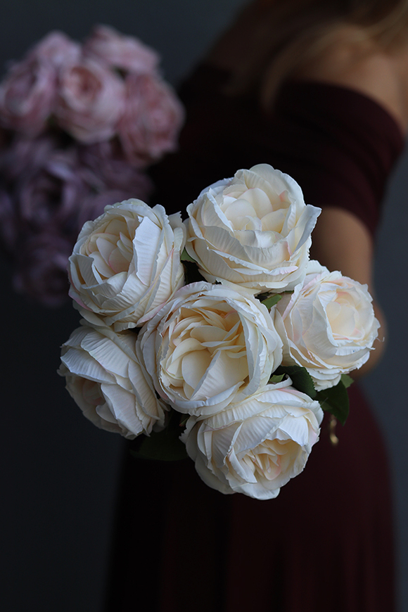 bukiet piwonii, English Rose, krem, dł.27cm