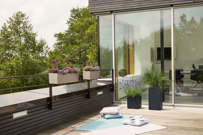 Balconera Stone, elegancka donica z nawadnianiem, szara, dł.50cm