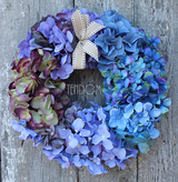 Niebiesko-Fioletowa Hortensja wianek na drzwi, śr.35cm  