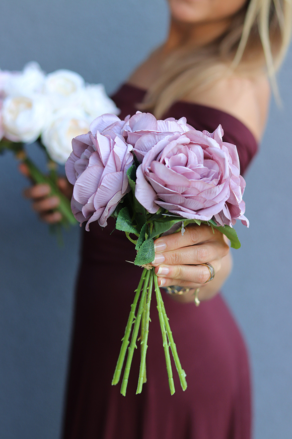 bukiet piwonii, English Rose, fiolet, dł.27cm