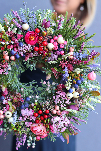 kwiatowo-owocowy wianek, Perrasa Heater, śr.33cm