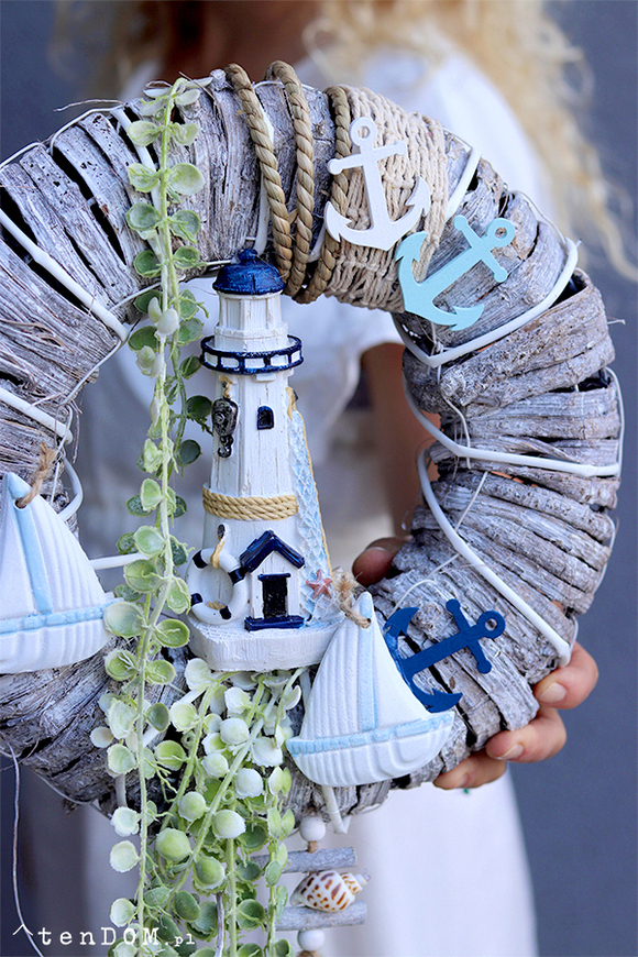 Latarnia Morska, marynistyczny wianek z zawieszką śr.30cm