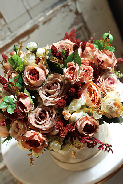 beżowy welurowy flowerbox, Refisa Velvet, wys.34cm