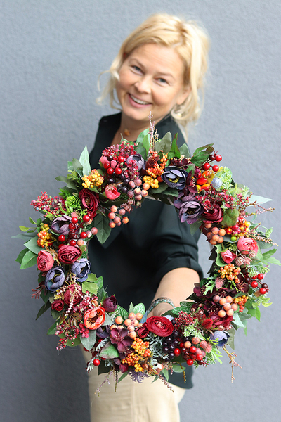Jesienna Magia, komplet dekoracji kwiatowych, wianek & flowerbox