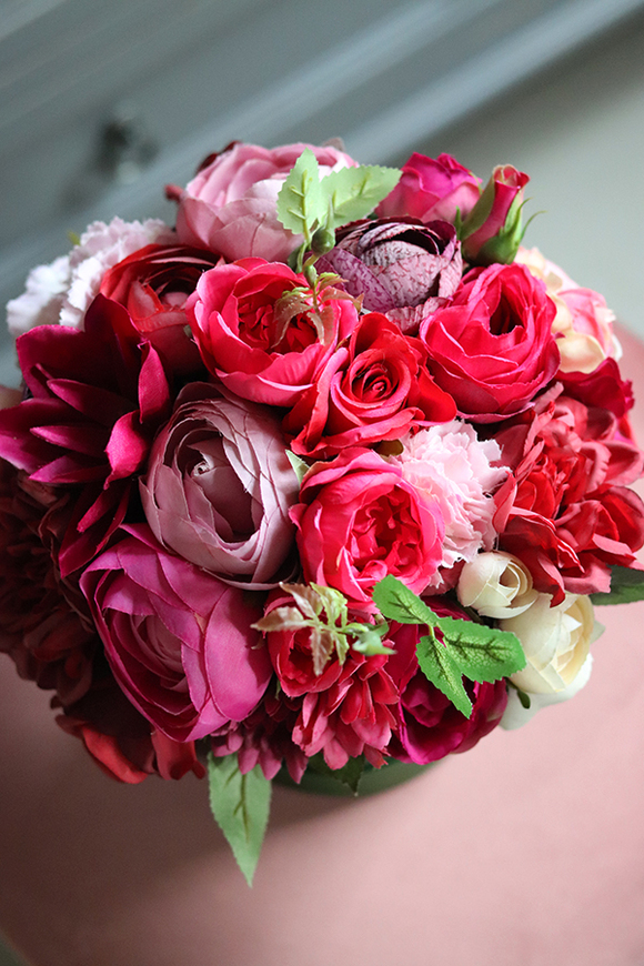 flowerbox z różowych kwiatów, Terenota Green, wys.28cm