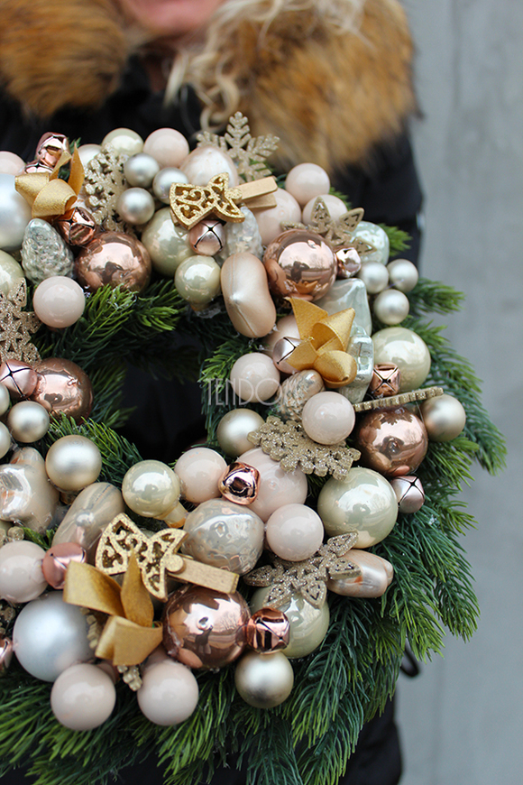 Golden Christmas dekoracyjny wianek / stroik, śr.28 cm