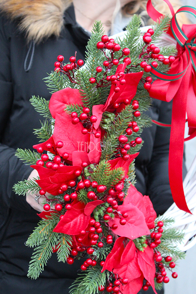 Gwiazda Betlejemska Red wianek / stroik dekoracyjny, śr.40cm