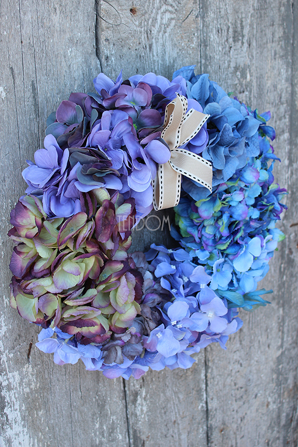 Niebiesko-Fioletowa Hortensja wianek na drzwi, śr.35cm  