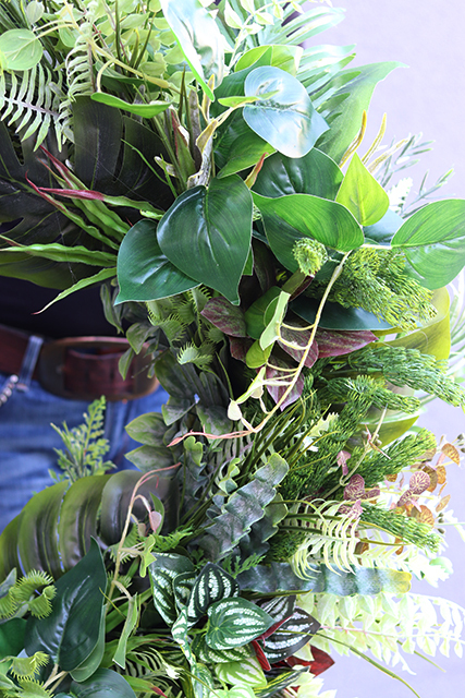 bardzo duży zielony wianek na drzwi, Monstera Jungle Leaves, śr.75cm