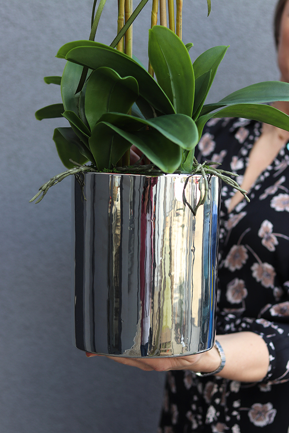 Naomi, elegancki storczyk glamour w lustrzanym naczyniu, wys.78cm