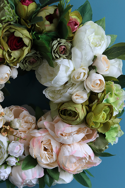 Caryca Katarzyna Green & Cream, efektowny wianek na drzwi, śr.40cm  