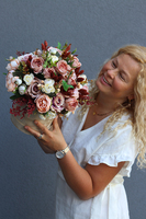 beżowy welurowy flowerbox, Refisa Velvet, wys.34cm