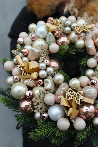 Golden Christmas dekoracyjny wianek / stroik, śr.28 cm