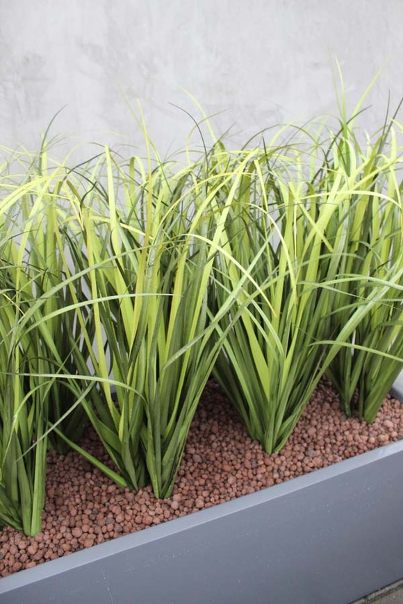 dekoracja Trawy Fiberglass Grande Grey w prostokątnej donicy, wys.110cm