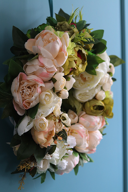 Caryca Katarzyna Green & Cream, efektowny wianek na drzwi, śr.40cm  