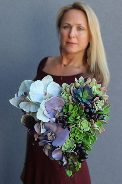 dekoracja sukulenty & storczyki w kształcie serca Tellia 2, wym.14x30x30cm