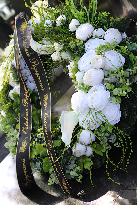 elegancki wieniec / wiązanka nagrobna ze wstęgą, Zielone Marzenie II, śr.66cm