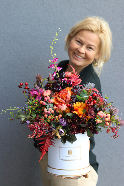 Jesienna Magia, komplet dekoracji kwiatowych, wianek & flowerbox