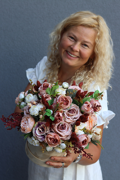 beżowy welurowy flowerbox, Refisa Velvet, wys.34cm
