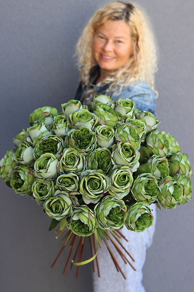 bukiet 41 zielonych róż, Rolania Green, dł.65cm