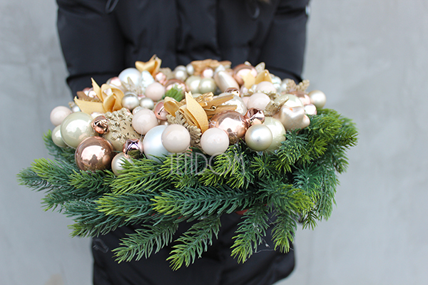 Golden Christmas dekoracyjny wianek / stroik, śr.28 cm