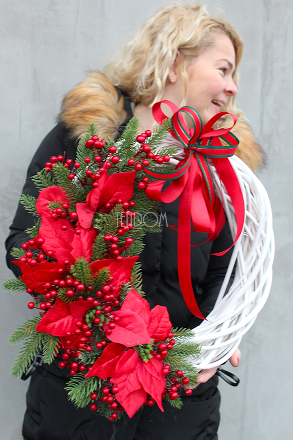 Gwiazda Betlejemska Red wianek / stroik dekoracyjny, śr.40cm