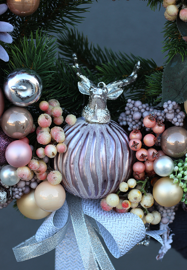 elegancki wianek świąteczny, Pudrovy Róż śr.40cm