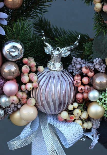 elegancki wianek świąteczny, Pudrovy Róż śr.40cm