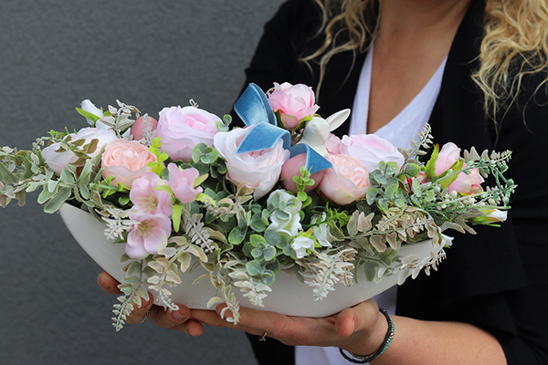 atrakcyjna wielkanocna kompozycja / stroik, Green Canoe Pastels, dł.35cm 