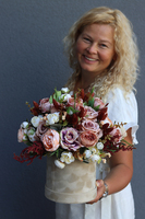 beżowy welurowy flowerbox, Refisa Velvet, wys.34cm