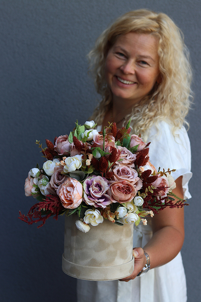 beżowy welurowy flowerbox, Refisa Velvet, wys.34cm