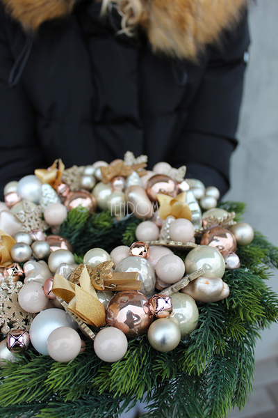 Golden Christmas dekoracyjny wianek / stroik, śr.28 cm