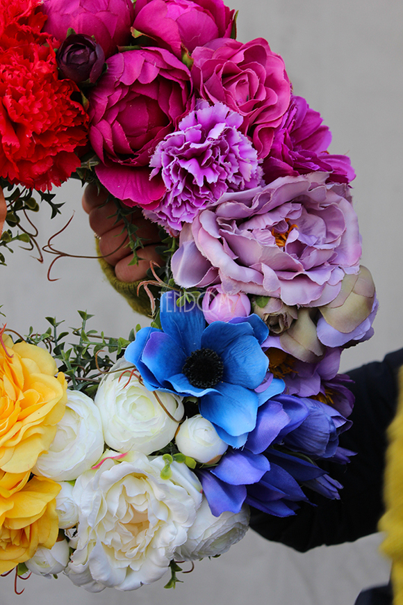 dekoracyjny, przepiękny wianek Bukiet Wiosenny 2, śr.34cm 