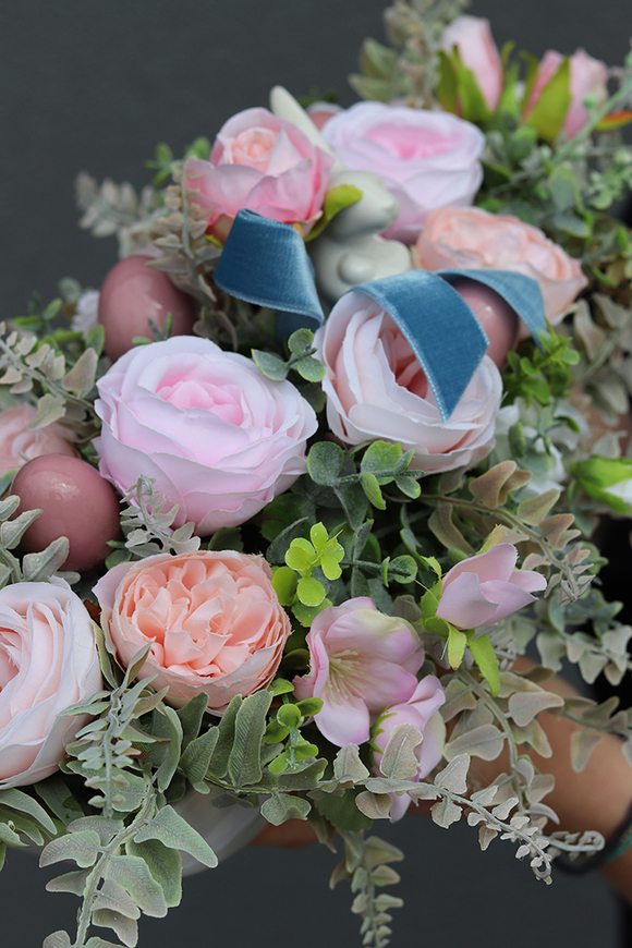 atrakcyjna wielkanocna kompozycja / stroik, Green Canoe Pastels, dł.35cm 