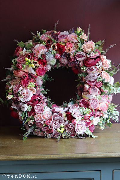 duży kwiatowy wianek na drzwi, Honorra, śr.50cm