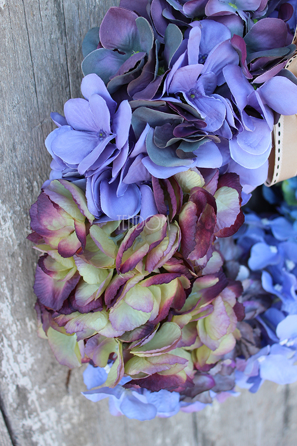 Niebiesko-Fioletowa Hortensja wianek na drzwi, śr.35cm  