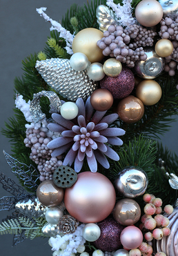 elegancki wianek świąteczny, Pudrovy Róż śr.40cm