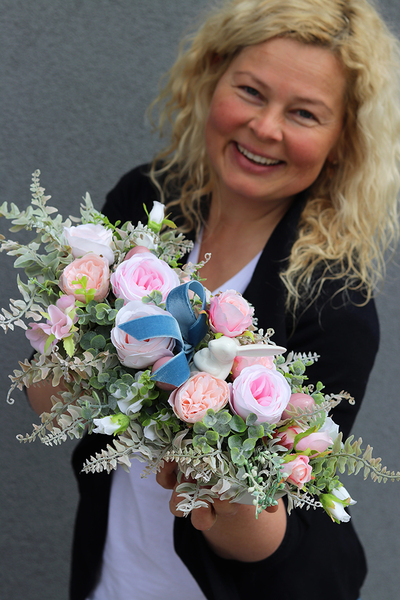 atrakcyjna wielkanocna kompozycja / stroik, Green Canoe Pastels, dł.35cm 